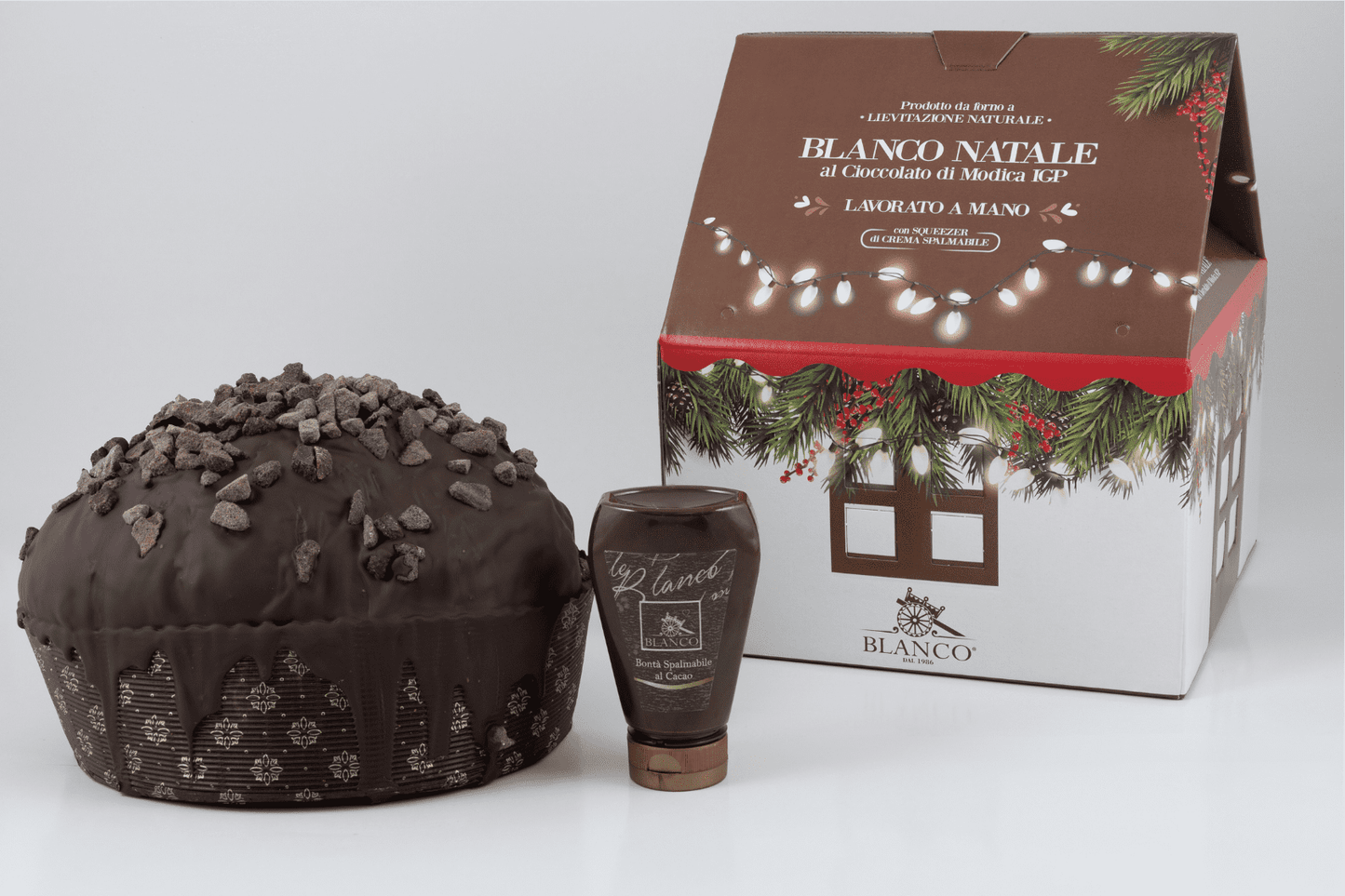 Blanco Natale Panettone al Cioccolato di Modica IGP 1 kg inkl. Crema di Cioccolato 190g