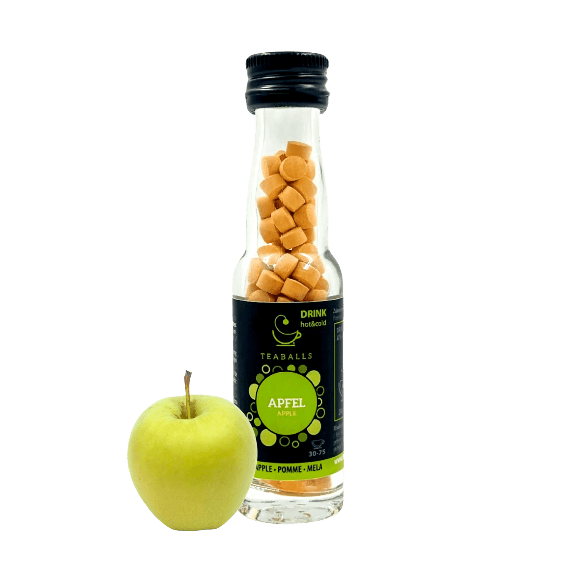TEABALLS - Apfel | Glasflasche BLACK SELECTION | 150 TEABALLS - TEABALLS OFFICIAL | TEABALLS Schweiz | Tee ohne Beutel