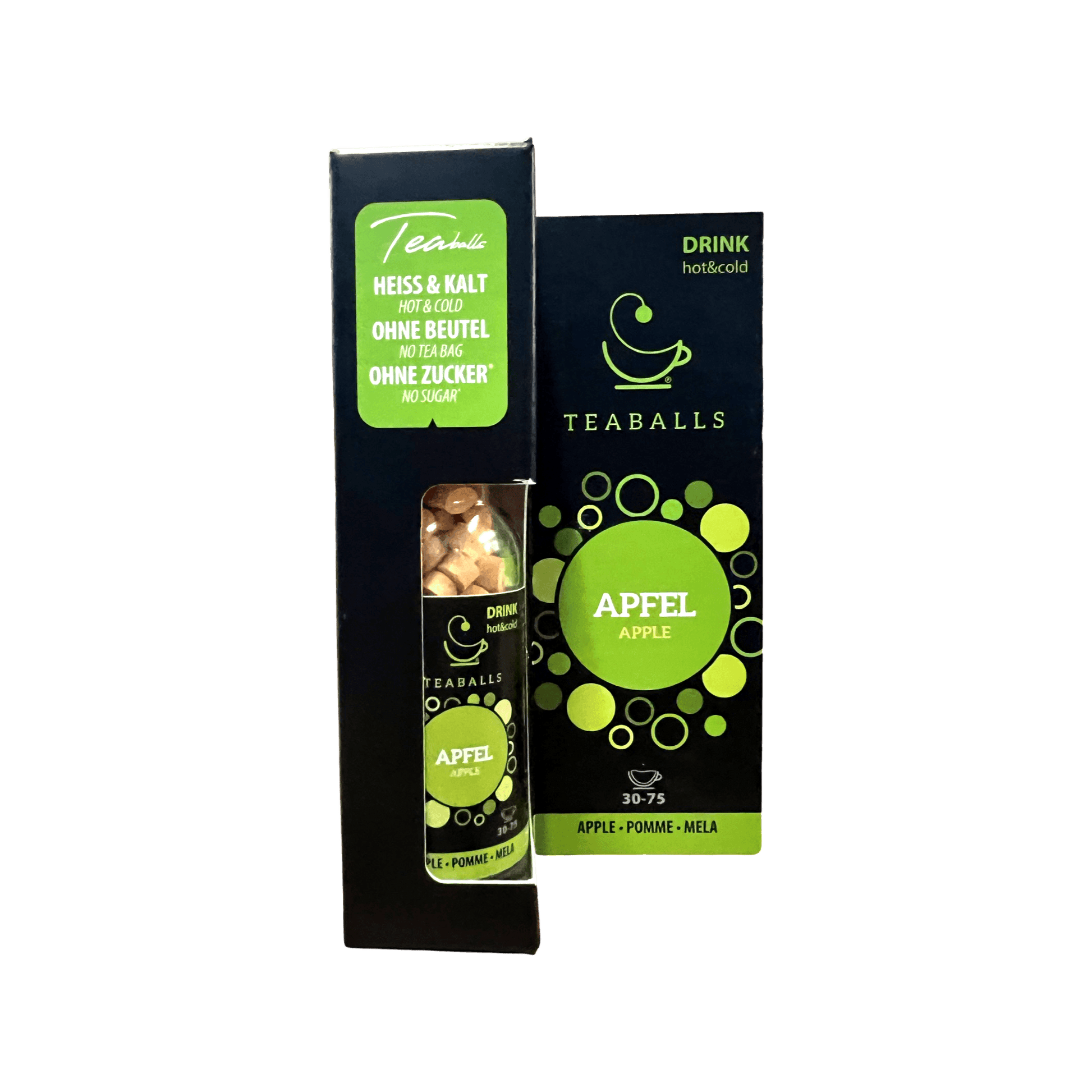 TEABALLS - Apfel | Glasflasche BLACK SELECTION | 150 TEABALLS - TEABALLS OFFICIAL | TEABALLS Schweiz | Tee ohne Beutel