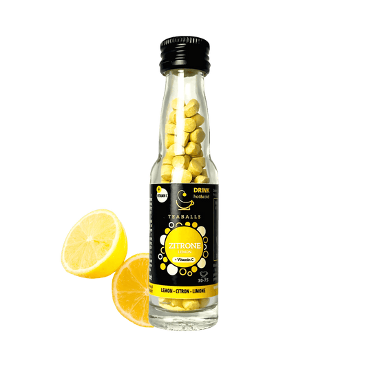 TEABALLS - Zitrone mit Vitamin C | Glasflasche BLACK SELECTION | 150 TEABALLS - TEABALLS OFFICIAL | TEABALLS Schweiz | Tee ohne Beutel