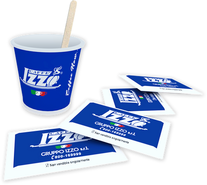 Caffè Izzo - Kit mit Zucker Stäbchen und Espressobecher je 150 Stk